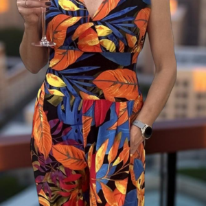 Claire Jumpsuit Orange leaf print #2