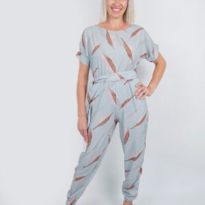 Inga jumpsuit - blue grey leaf print #1