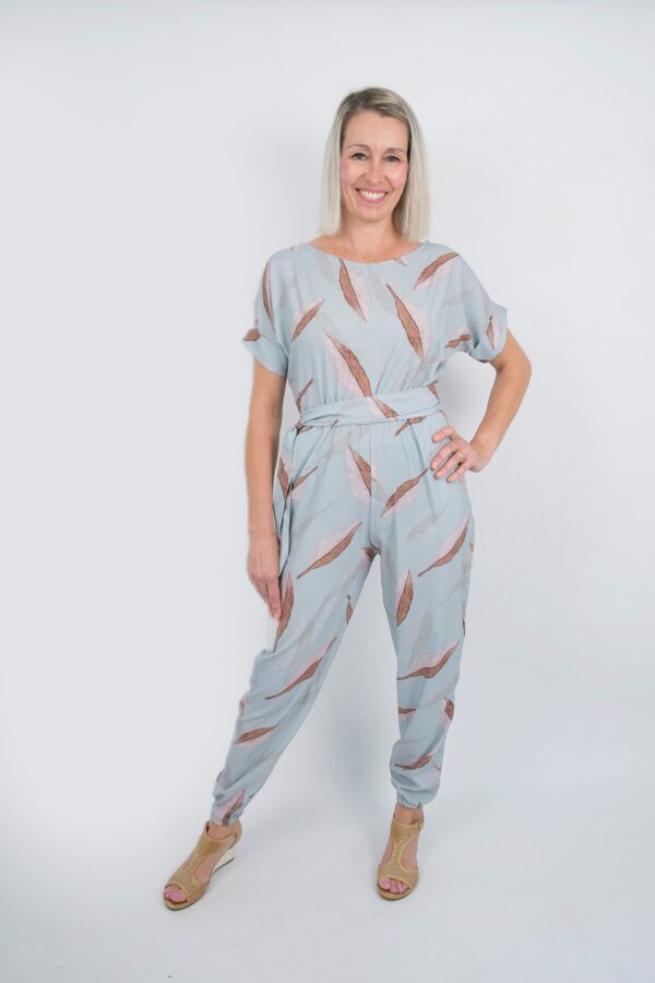 Inga jumpsuit - blue grey leaf print #1